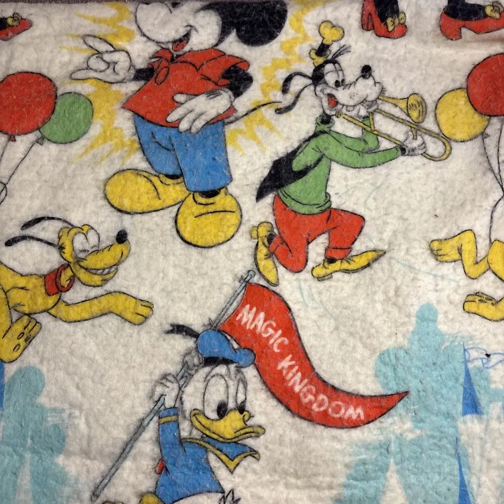 Vintage 1970s Walt Disney World Magic Kingdom Twin Blanket Mickey, Minnie, Goofy
